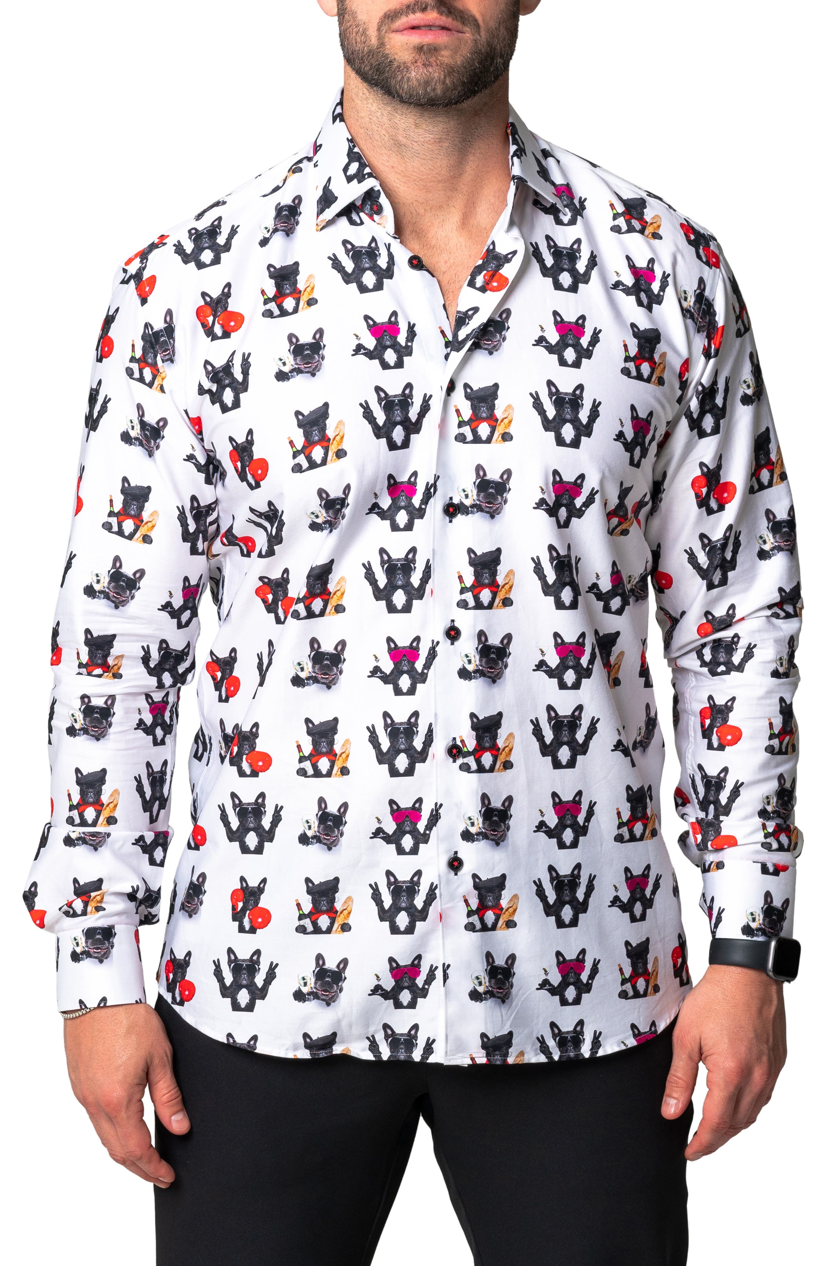 Maceoo Fibonacci Dog French Regular Fit Cotton Blend Button-Up Shirt