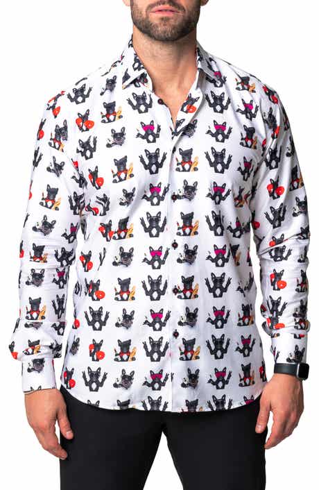 Maceoo Fibonacci Dog French Regular Fit Cotton Blend Button-Up Shirt