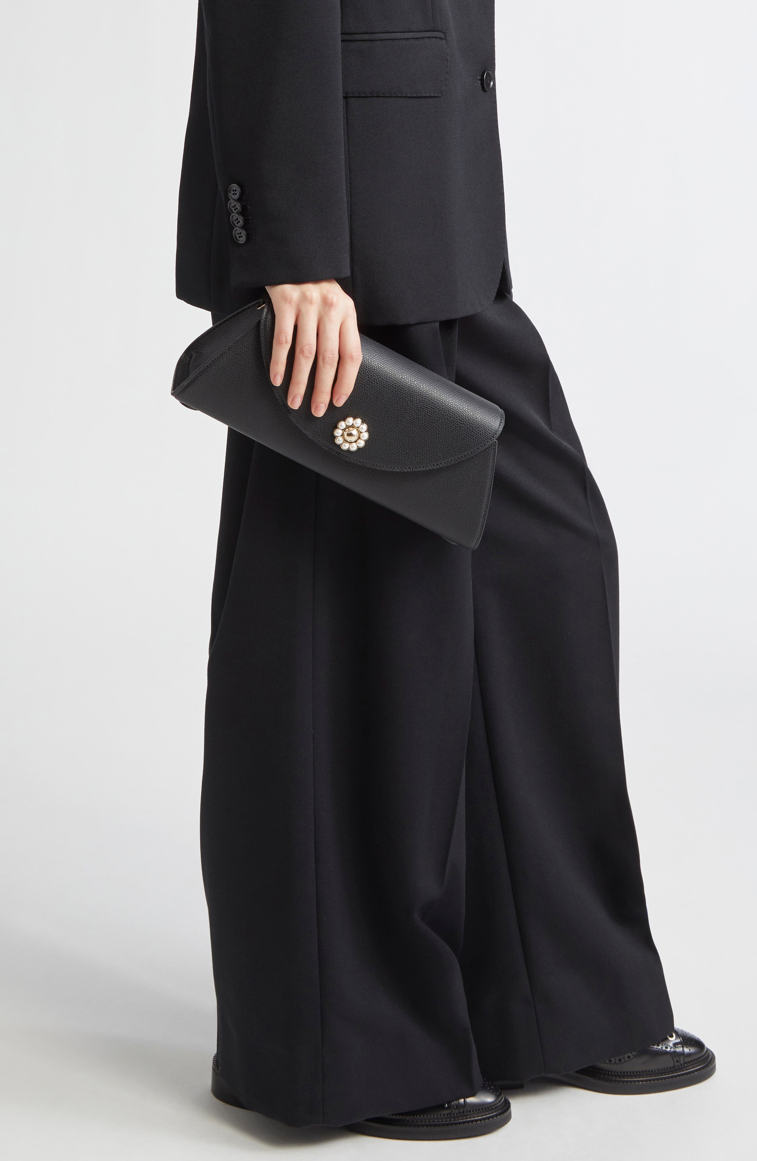 Simone Rocha Pochette Valentine Leather Shoulder Bag, Alternate, color, Black/ Pearl