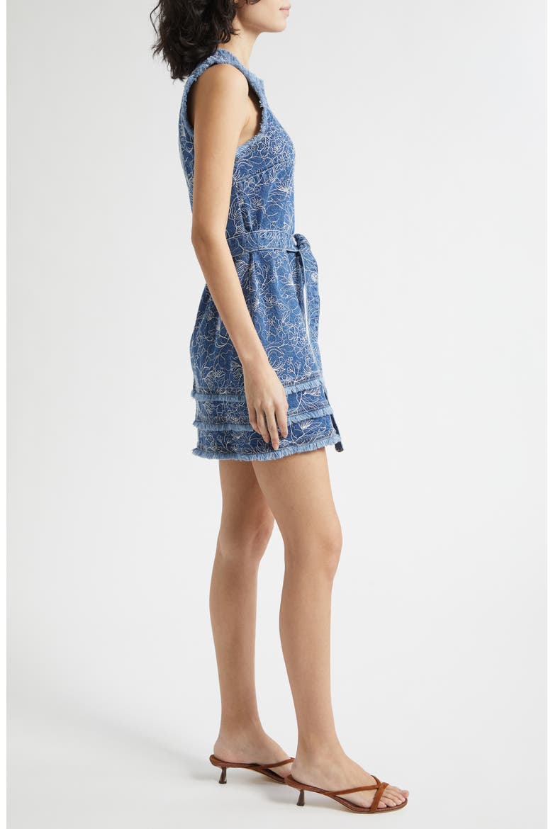 Mindie Floral Embroidery Denim Minidress, Alternate, color, SALT BREEZE/ WHITE
