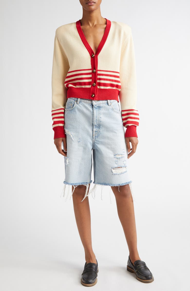Golden Goose Nico Stripe Crop Cardigan, Alternate, color, Shortbread/ Haute Red