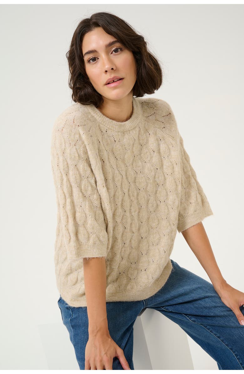 Kaffe Malene Half Sleeve Round Neck Pullover, Alternate, color, Feather Gray Melange