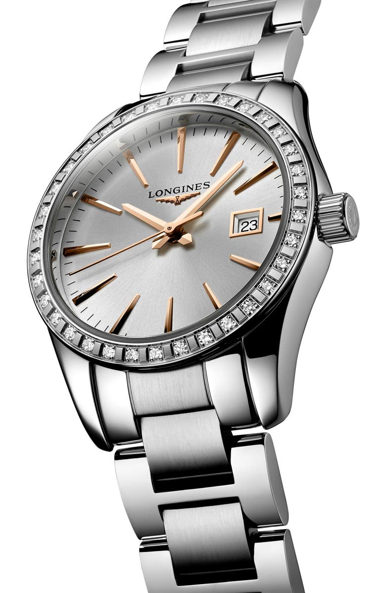 Longines Conquest Classic Diamond Bracelet Watch, 29mm, Alternate, color, Silver