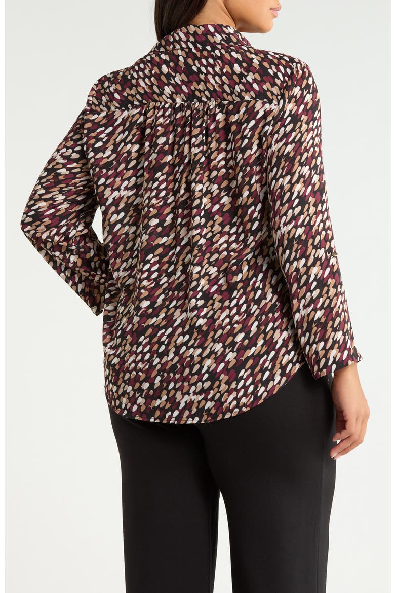 Print V-Neck Shirt with Roll-Tab Sleeves, Alternate, color, ANNE BLACK MULTI