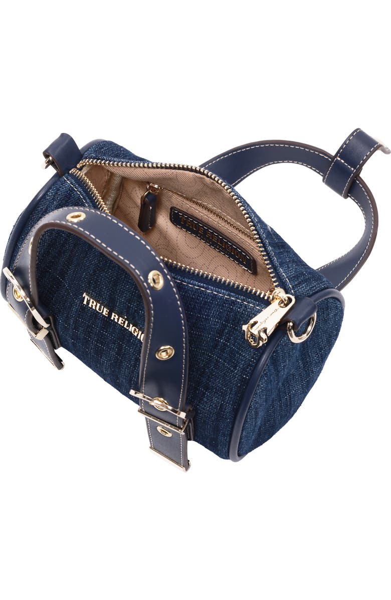 True Religion Denim Buckle Strap Mini Satchel, Alternate, color, Dark Denim