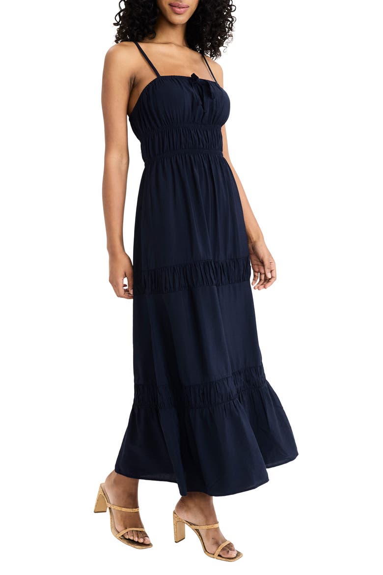 Square Neck Tiered Midi Sundress, Alternate, color, NAVY