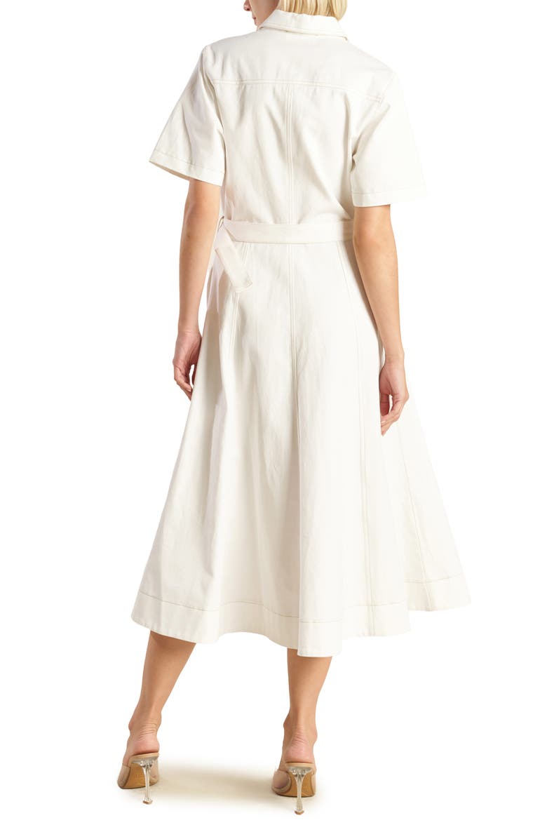 FREEMARKET Belted Cotton Denim Midi Shirtdress, Alternate, color, Off White