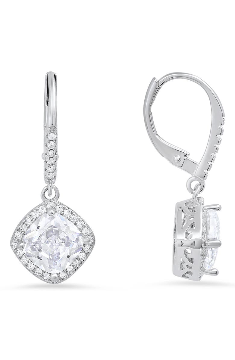 Queen Jewels Sterling Silver Cushion Cut Drop Earrings, Main, color,