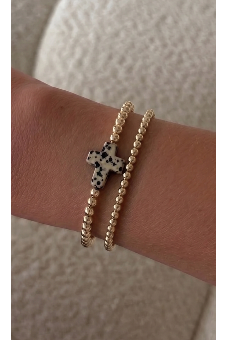 speckled cross juno 14k gold filled bead bracelet two stack, Alternate, color, Gold