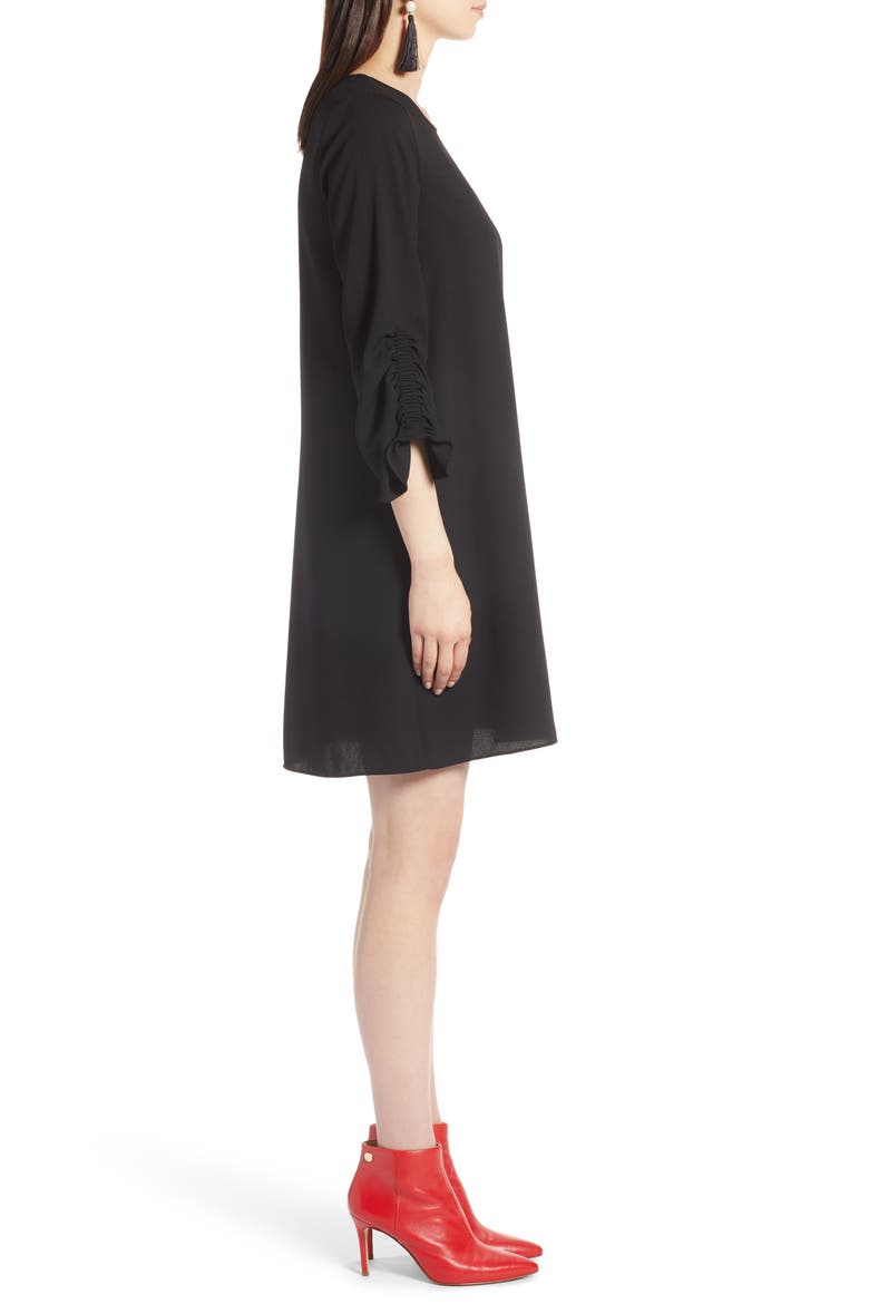 Ruched Sleeve Swing Dress, Alternate, color, BLACK