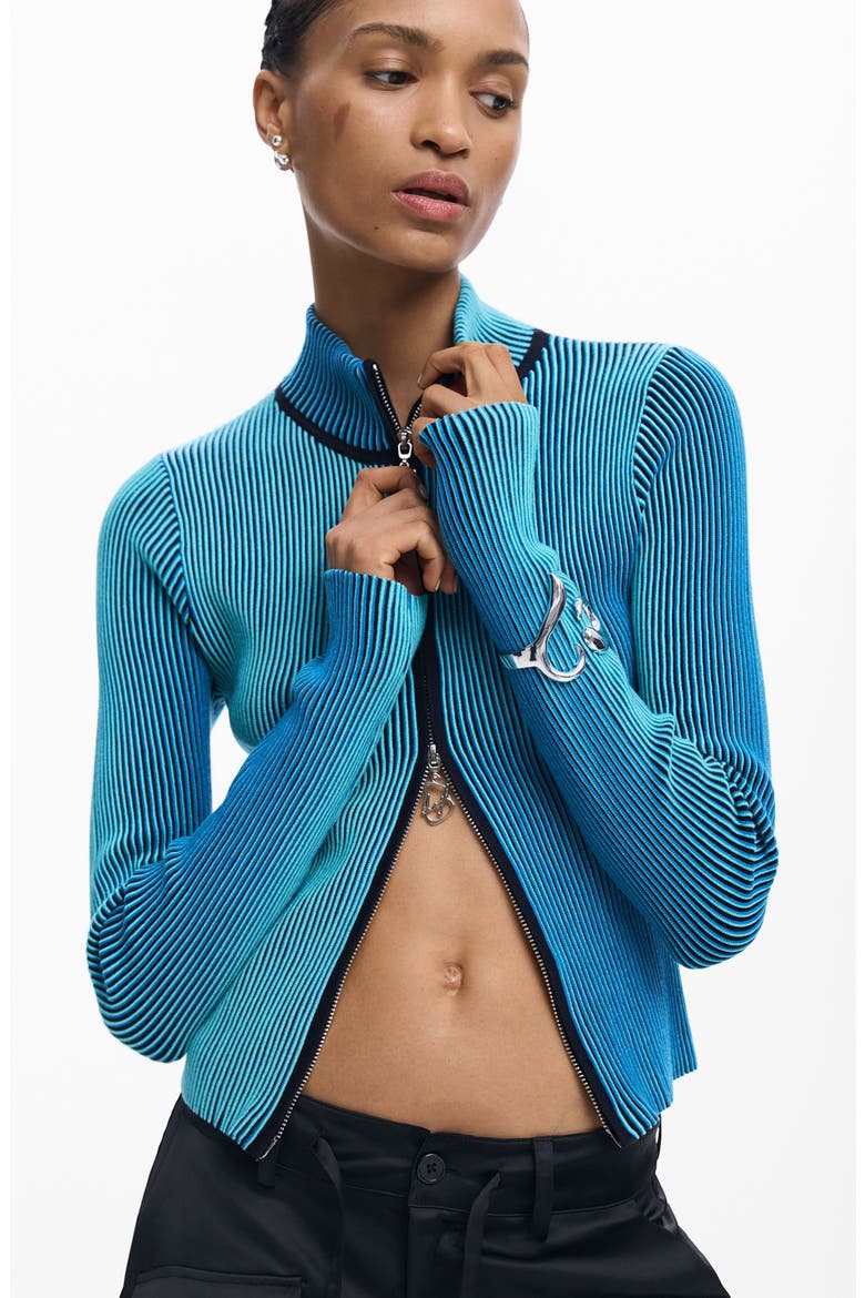 Front Zip Rib Jacket, Alternate, color, BLUE