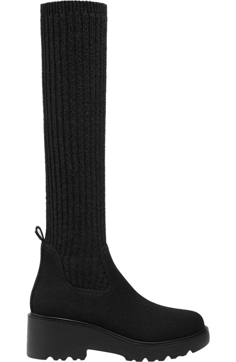 VIVAIA Round-Toe Knee-High Platform Chunky Wool Wedge Boots, Alternate, color, Black