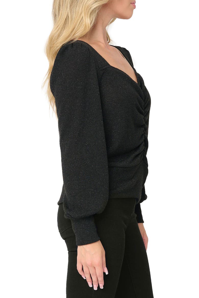 V-Neck Ruched Knit Top, Alternate, color, BLACK