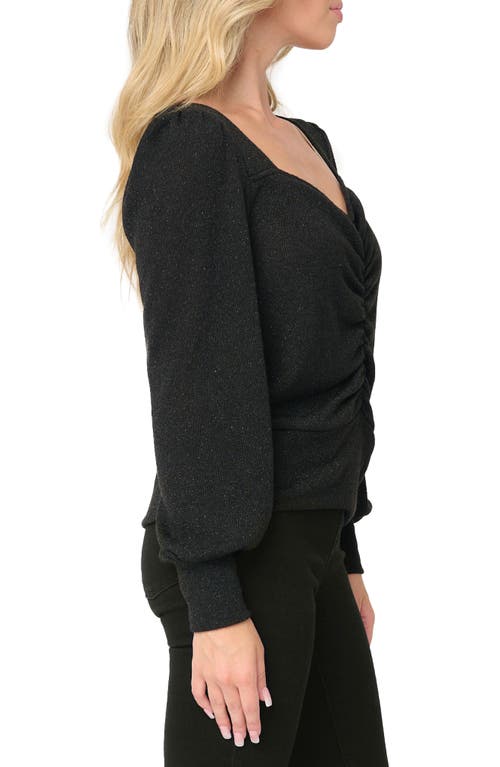 Gibsonlook V-neck Ruched Knit Top In Black