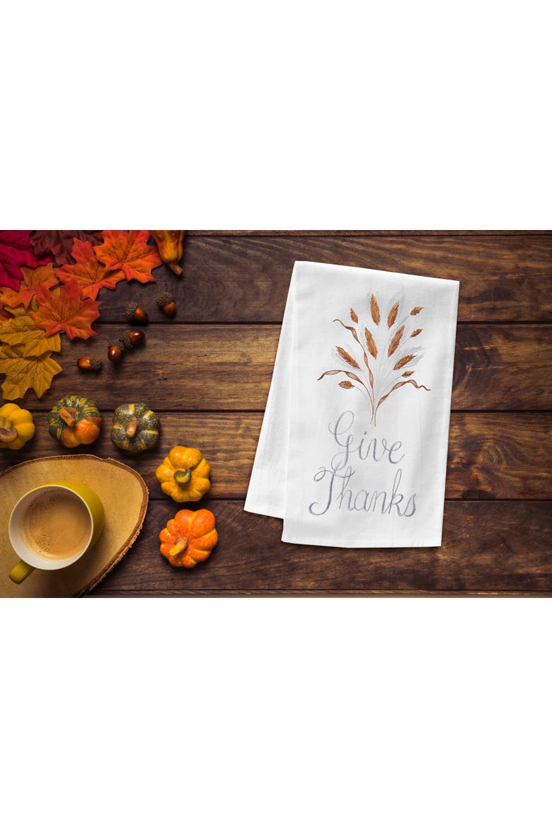 Give Thanks Flour Sack Cotton Kitchen Towel, Alternate, color, White