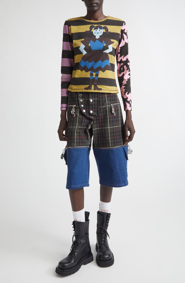 Chopova Lowena Pippi Fitted Jersey Top, Alternate, color, Black Multi