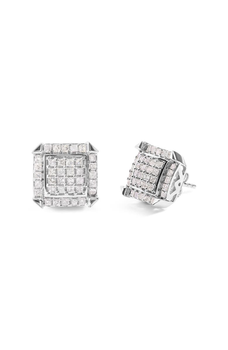 Haus of Brilliance 10K White Gold 1 1/10 Cttw Princess Diamond Composite and Halo Stud Earrings, Alternate, color, White