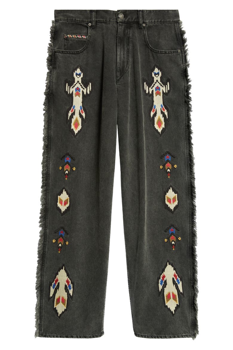 Maella Embroidered Fringe Detail Jeans, Alternate, color, DARK GREY