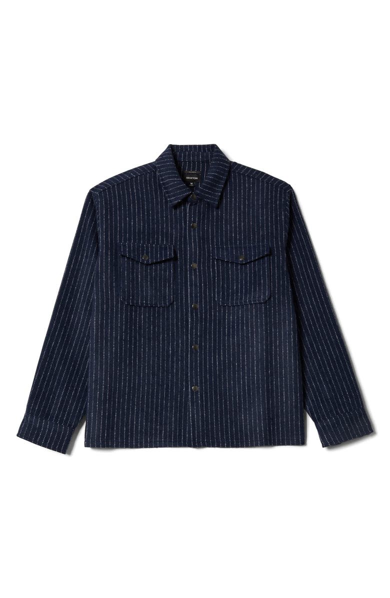 Brixton Selden Pinstripe Flannel Snap-Up Shirt Jacket, Alternate, color, Mood Indigo Blanket Stripe