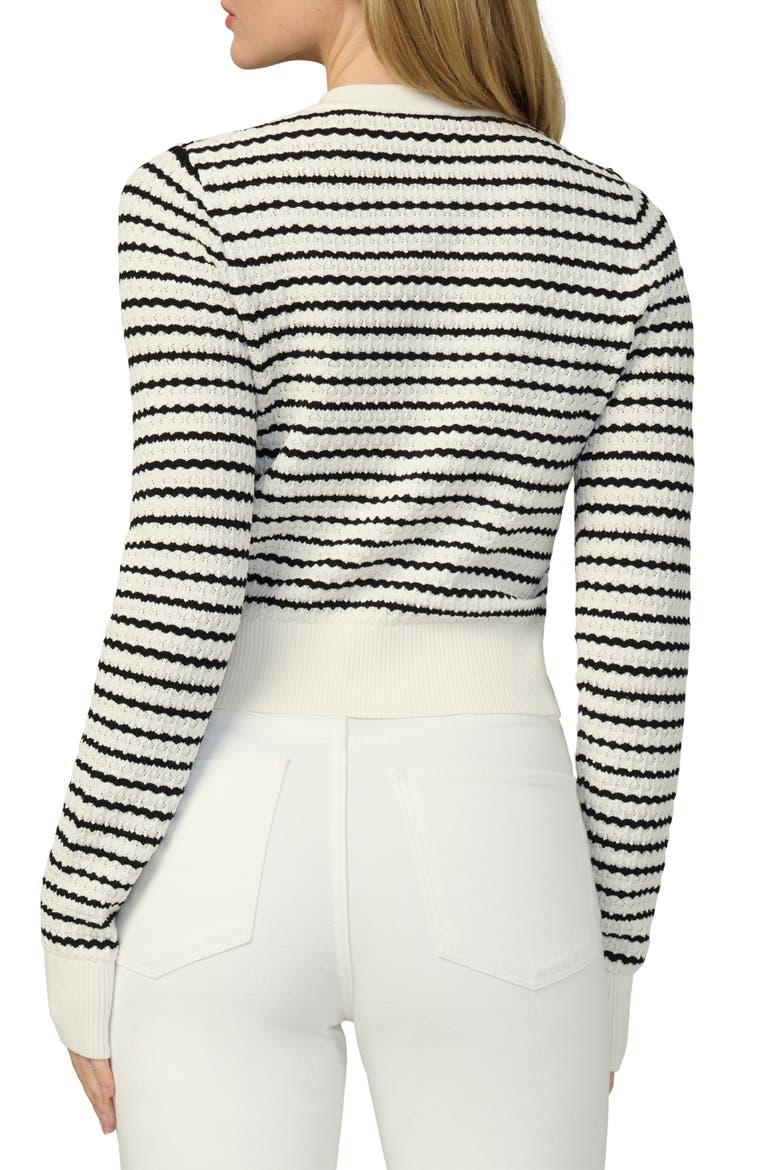 The Pointelle Dani Cardigan, Alternate, color, MILK/ BLACK STRIPE