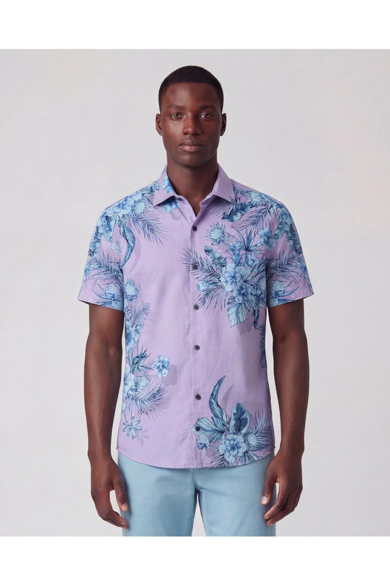 Mali Floral Mens Short Sleeve Shirt, Main, color, Lavender