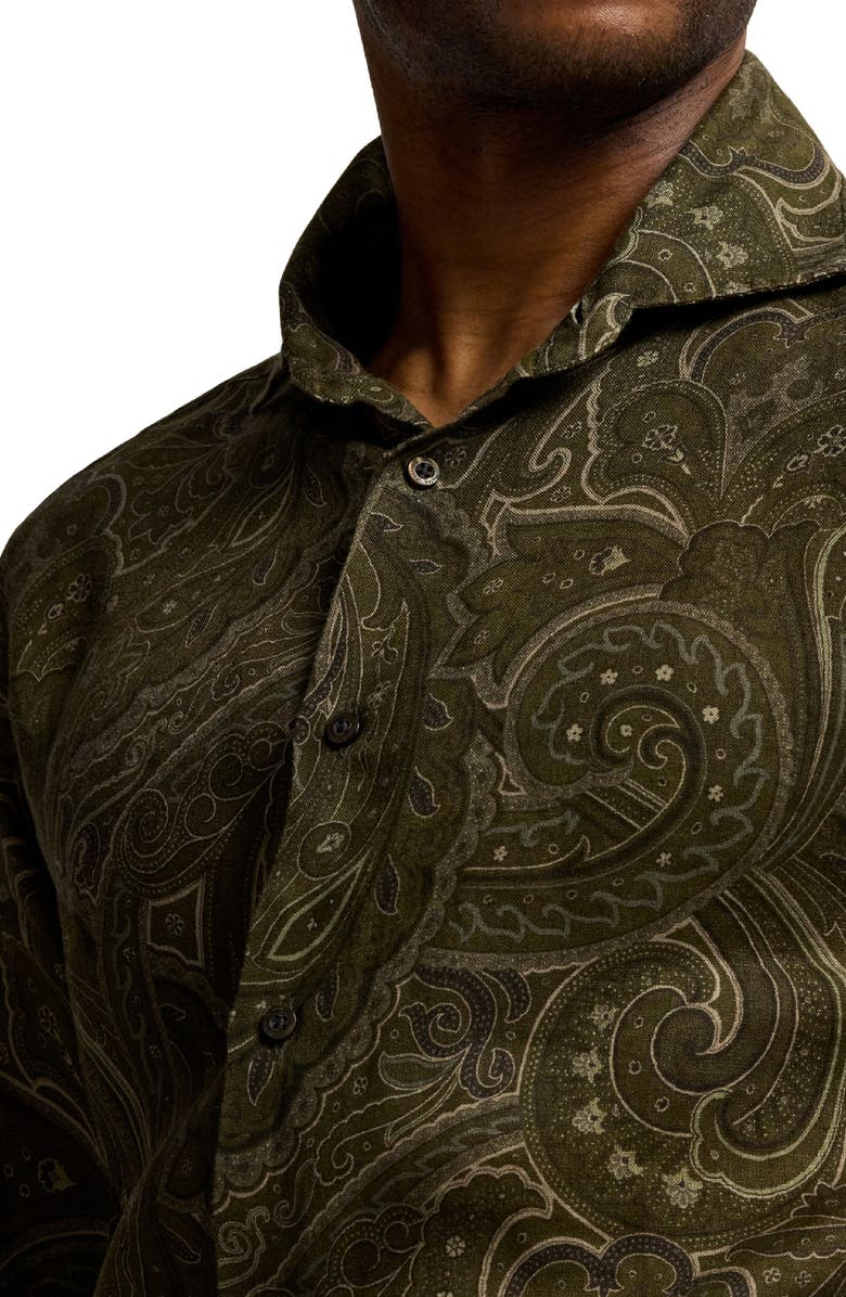 Ralph Lauren Purple Label Rinaldo Paisley Print Linen Button-Up Shirt, Alternate, color, Loden Multi