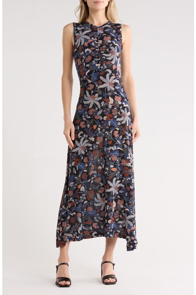 Lina Ruched Sleeveless Midi Dress, Main, color, MOONLIGHT FLORAL