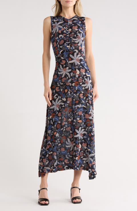 Lina Ruched Sleeveless Midi Dress