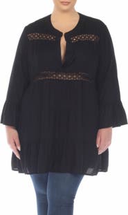 BOHO ME Lace Inset Ruffle Hem Tunic