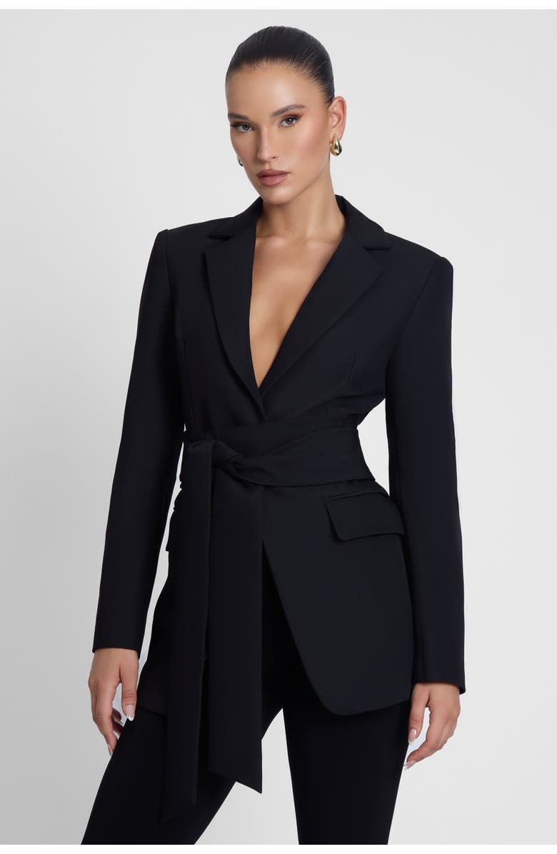LEAU Classic Column Tailored Belted Blazer, Alternate, color, Black