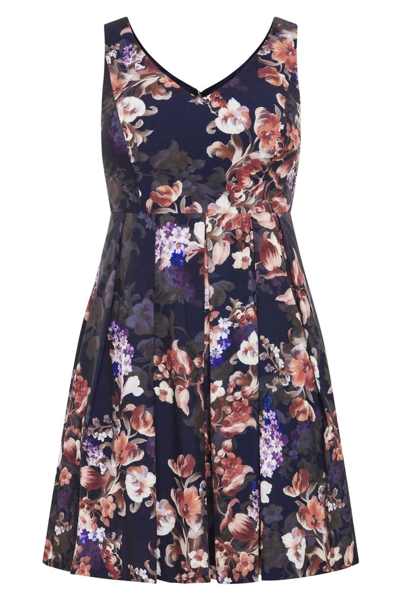 Ora Sleeveless Fit & Flare Minidress, Alternate, color, NAVY PRINT