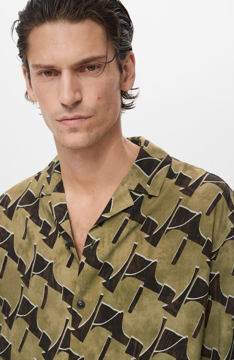 MANGO Abstract Print Camp Shirt, Alternate, color, Ochre