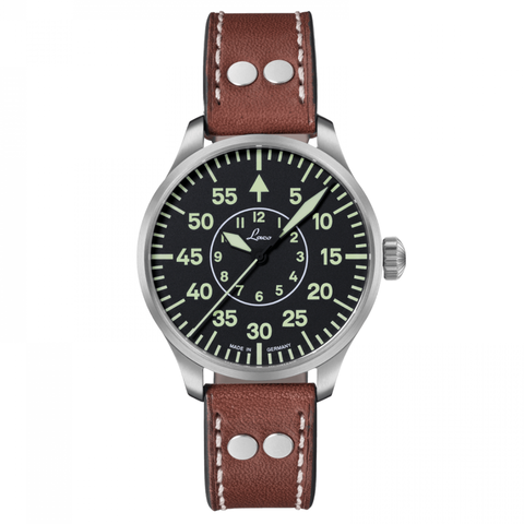 Aachen - 39mm, Black Dial, Type B Pilot Watch, Brown Calf Strap
