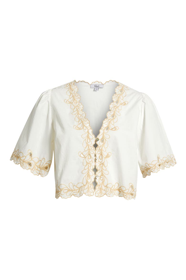 Cataluna Embroidered Cotton Poplin Crop Top, Alternate, color, WHITE