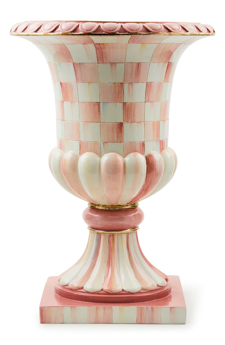 MACKENZIE CHILDS Rosy Check Pedestal Tabletop Urn, Main, color, Rosy