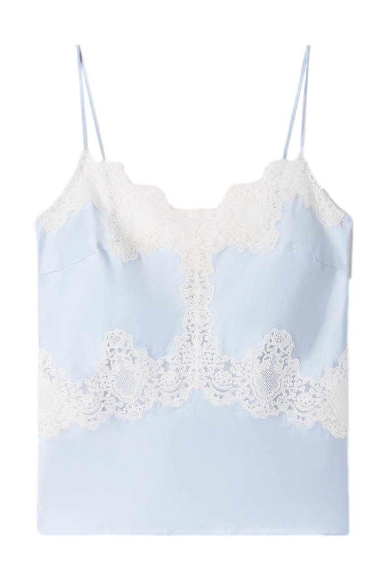 Lingerie-style top with lace, Alternate, color, Blue / ecru