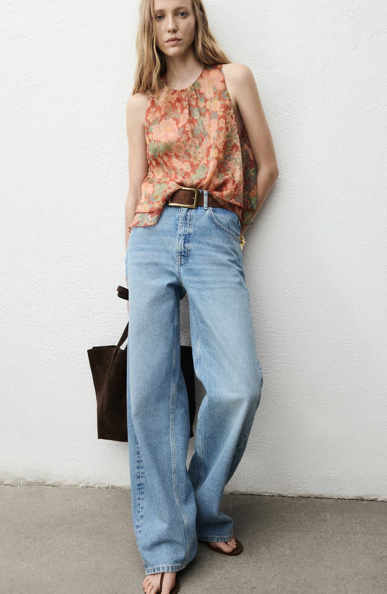 MANGO Floral Print Sleeveless Top, Alternate, color, Maroon