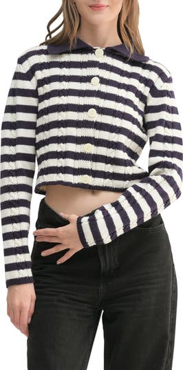 Stripe Cotton Blend Crop Cardigan