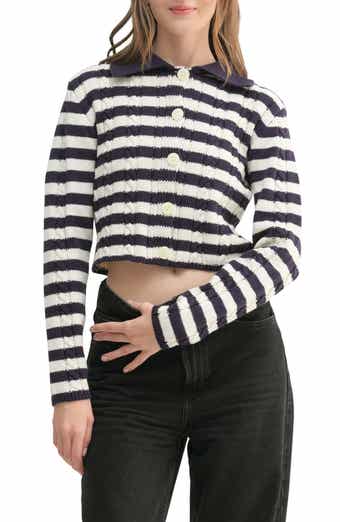All in Favor Stripe Cotton Blend Crop Cardigan