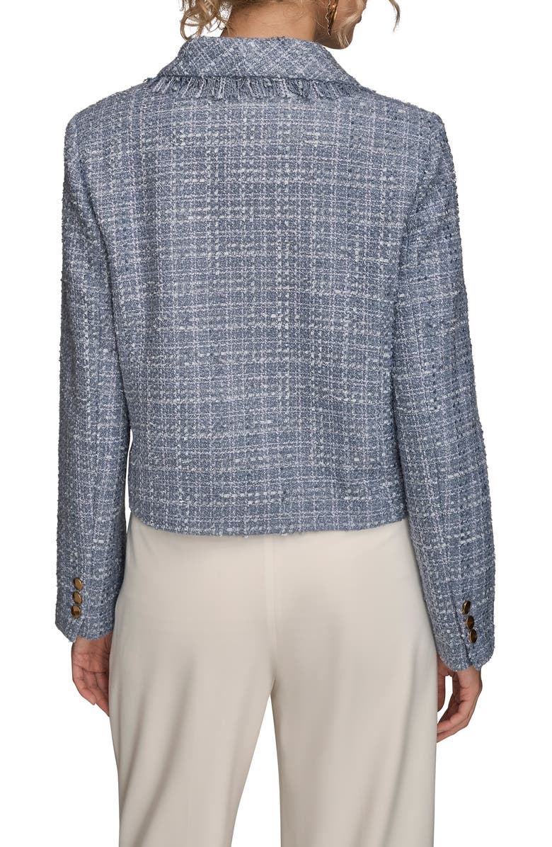 Donna Karan New York Fringed Double Breasted Crop Bouclé Jacket, Alternate, color, Tempest