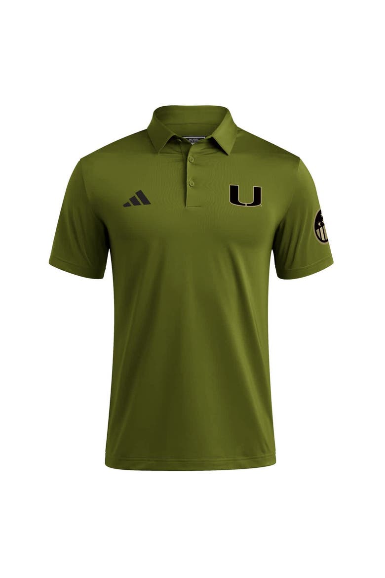 Men's adidas Olive Miami Hurricanes Salute to Service Ultimate365 Solid Polo, Alternate, color, Olive