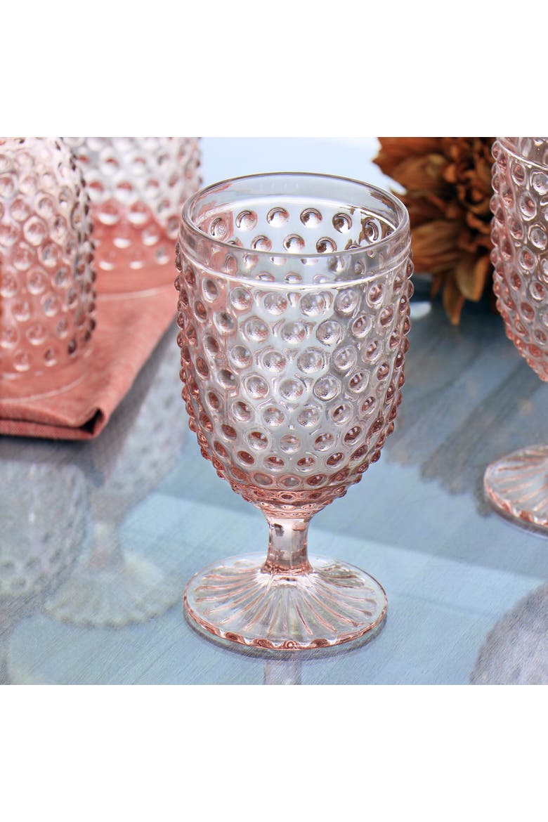 6 Piece 14.2 Ounce Glass Hobnail Goblet Drinkware Set, Alternate, color, Pink