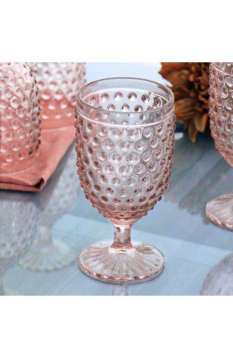 MARTHA STEWART 6 Piece 14.2 Ounce Clear Glass Hobnail Goblet Drinkware Set, Alternate, color, Pink