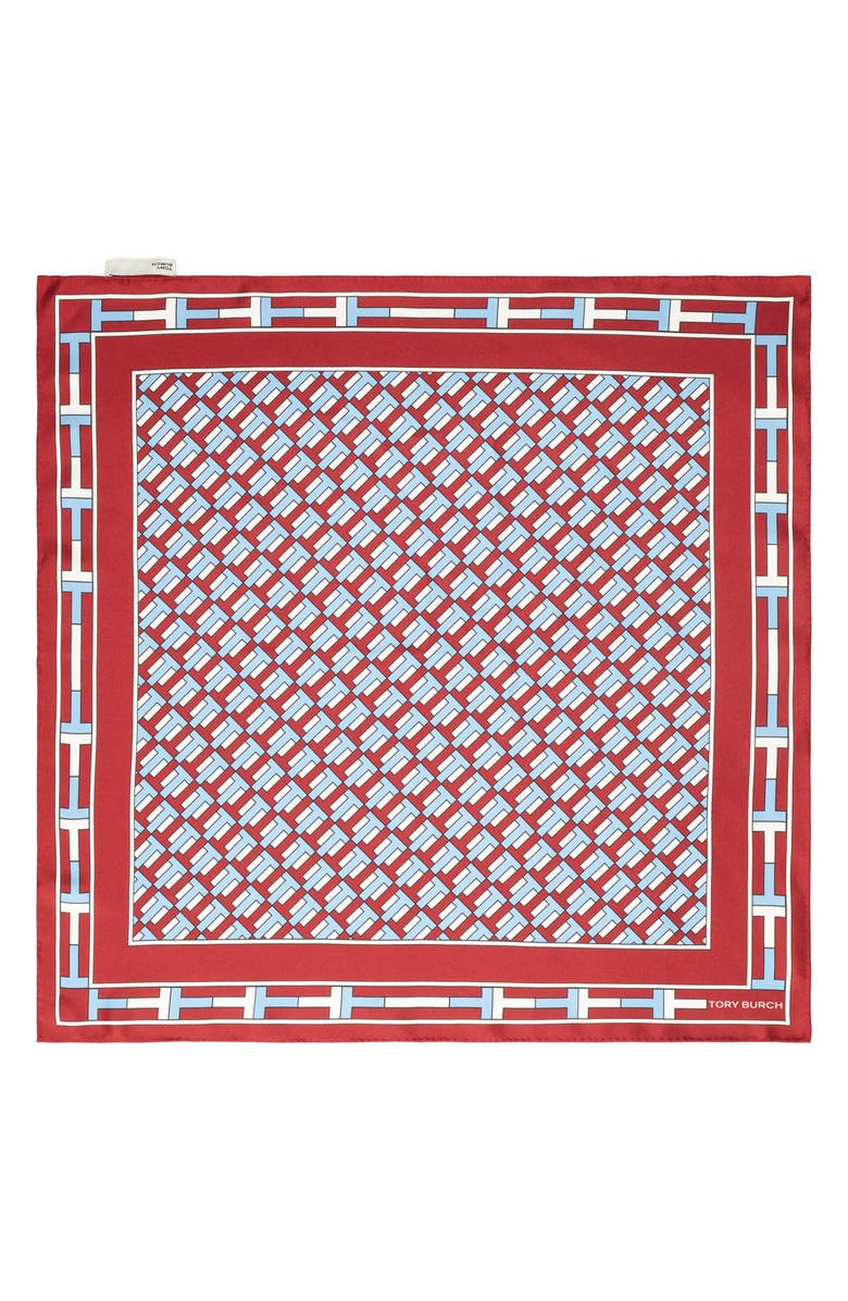 Tory Burch Logo Print Silk Neckerchief, Alternate, color, 