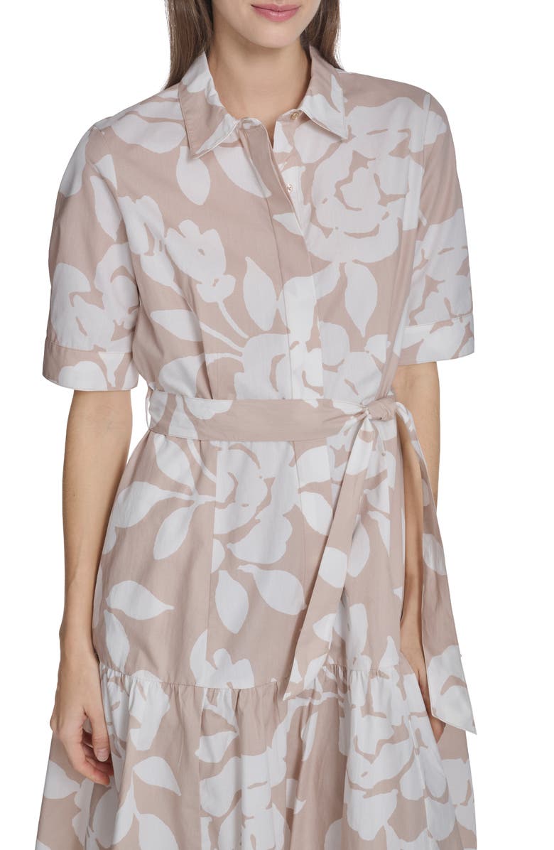 Calvin Klein Short Sleeve Cotton Shirtdress, Alternate, color, Khaki/ Cream