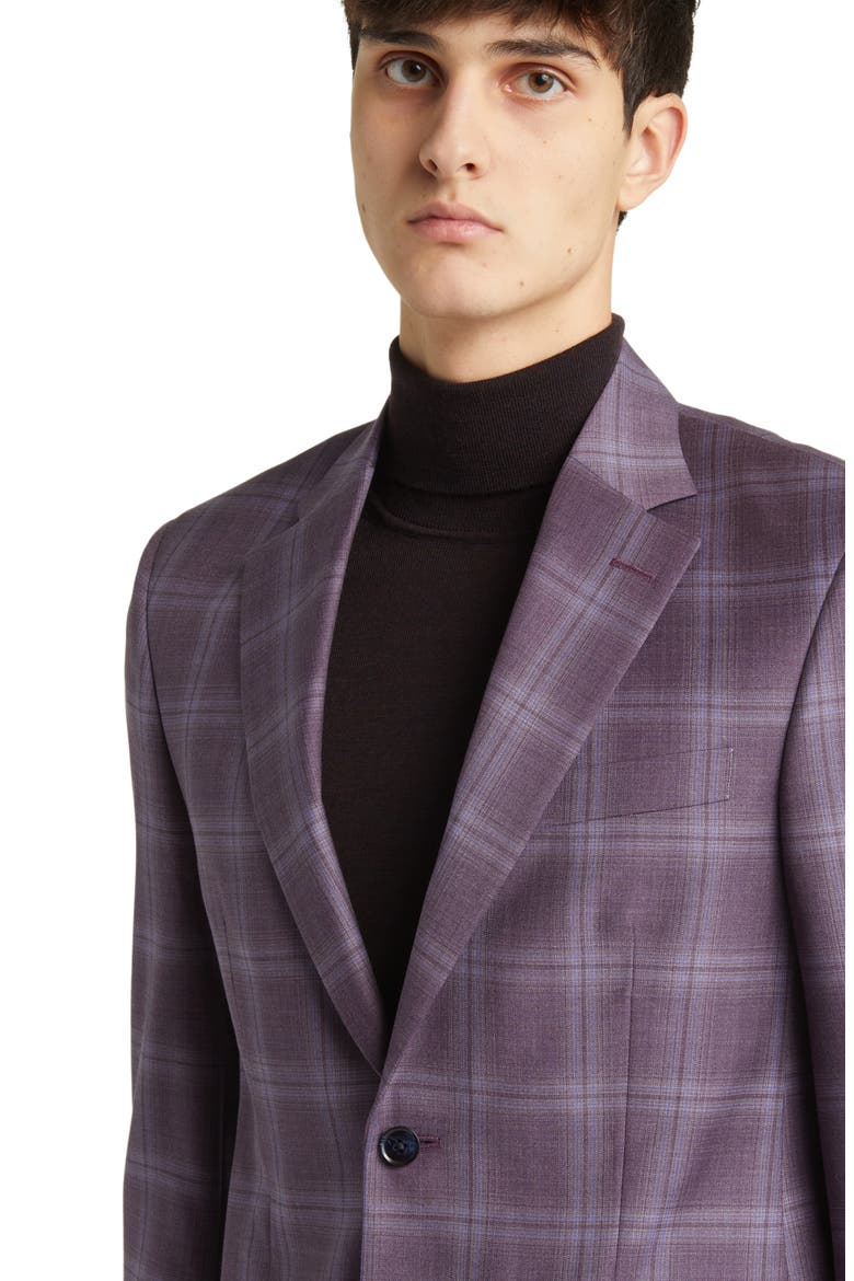 Tailored Fit Plaid Wool Sport Coat, Alternate, color, PURPLE