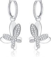 Classicharms Pavé Butterfly Dangle Drop Hoop Earrings