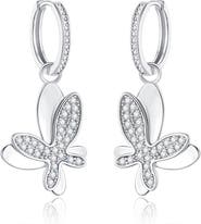 Classicharms Pavé Butterfly Dangle Drop Hoop Earrings