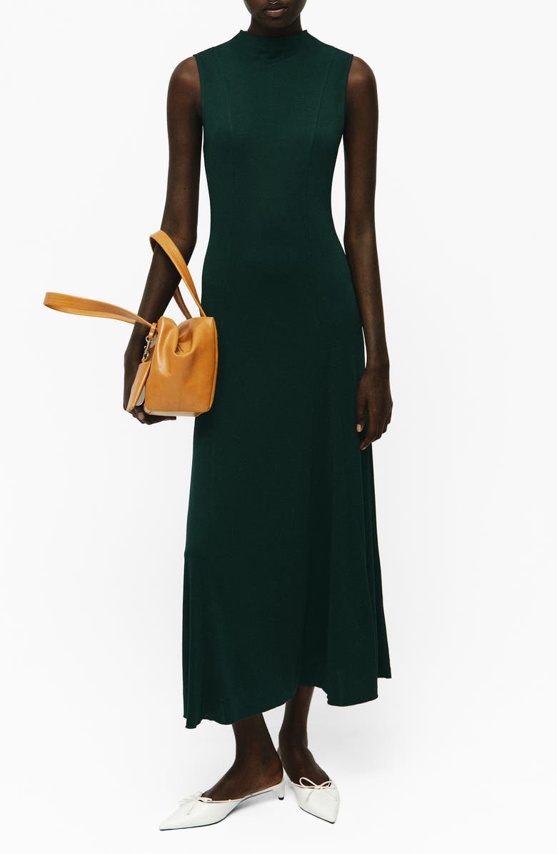 MANGO Godet Sleeveless Midi Dress, Main, color, Dark Green