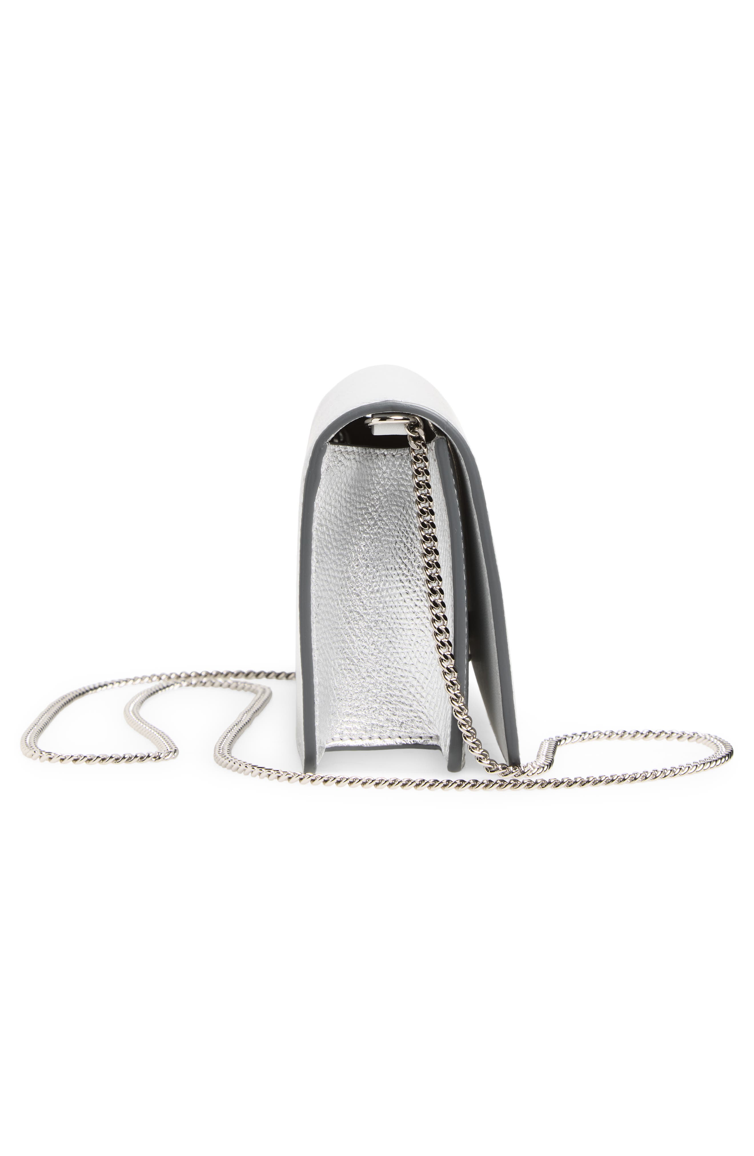 Valentino Garavani Mini VLOGO Metallic Leather Shoulder Bag, Alternate, color, Silver